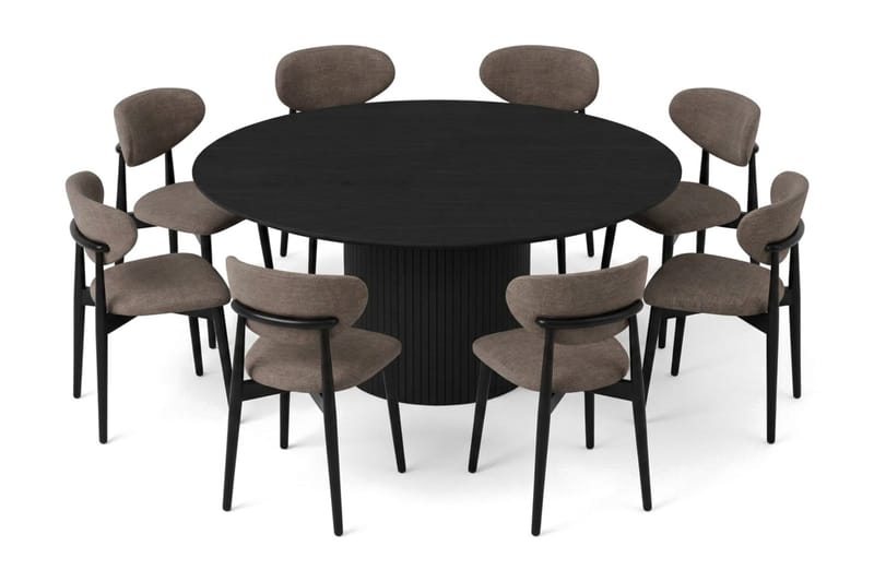 Kopparbo spisegruppe rund 180 cm sort med 8 Molly-spisestole - Sort - Møbler - Borde - Spisebordssæt