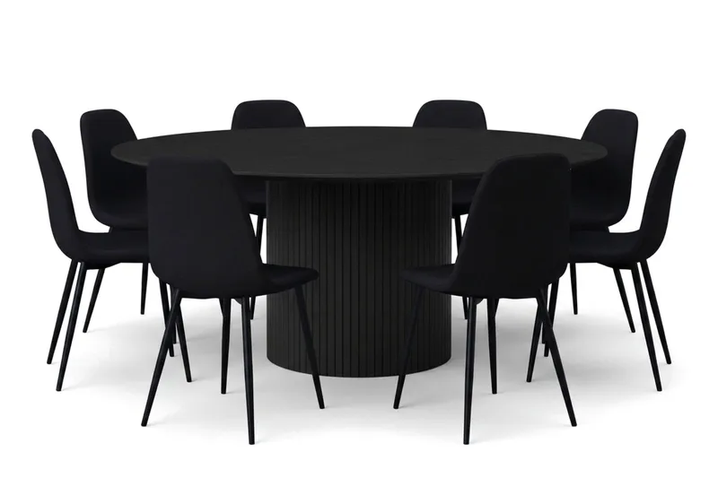 Kopparbo spisegruppe rund 180 cm sort med 8 Nibe spisestole, Sort