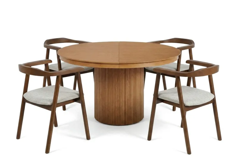 Kopparbo spisegruppe udtrækkelig rund 120-220 cm sort med 4 Jolie spisebordsstole, undefined
