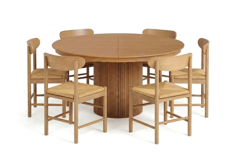 Kopparbo spisegruppe udtrækkelig rund 140-220 cm eg med 6 Malte spisestole, undefined