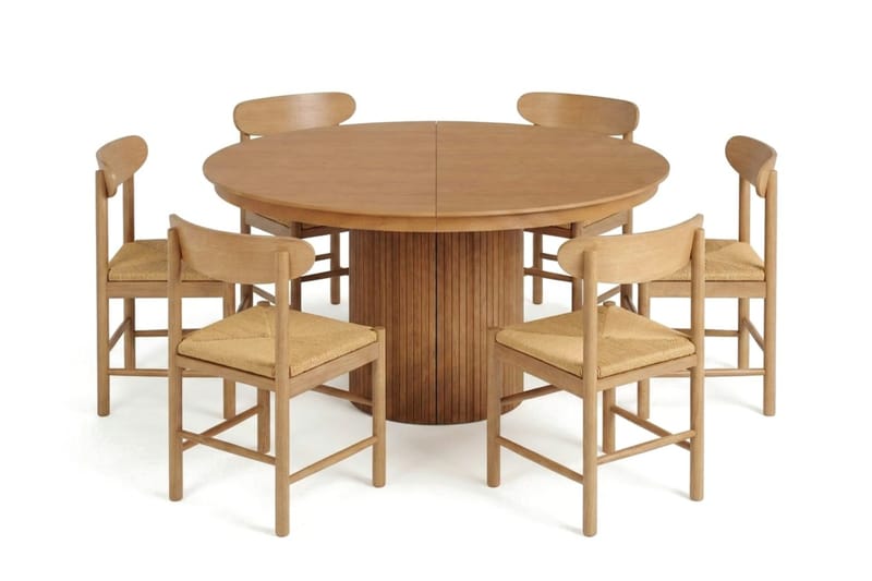 Kopparbo spisegruppe udtrækkelig rund 140-220 cm eg med 6 Malte spisestole - Møbler - Borde - Spisebordssæt