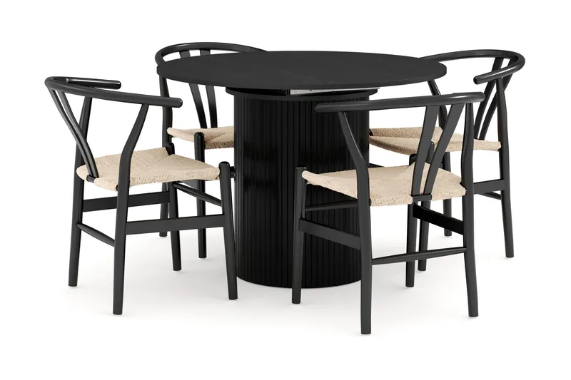 Kopparbo Spisegruppe udvides 106-156 cm Rund med 4 Dastoori Spisestol, Sort