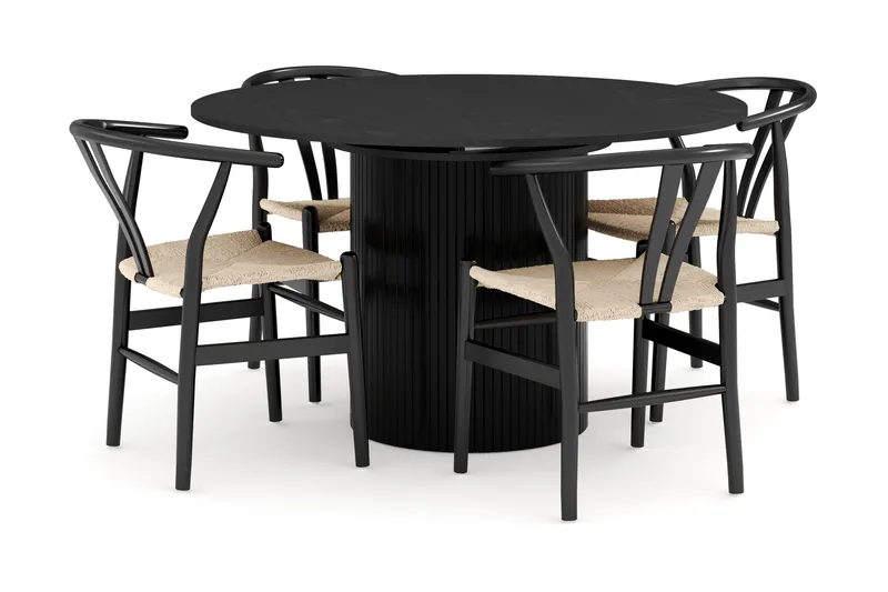 Kopparbo Spisegruppe udvides 130-180 cm Rund med 4 Dastoori Spisestol, Sort