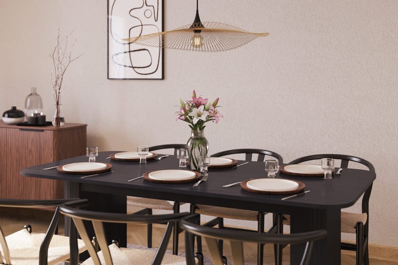 Kopparbo Spisegruppe udvides 180-240 cm med 6 Dastoori Spisestol - Sort - Møbler - Borde - Spisebordssæt