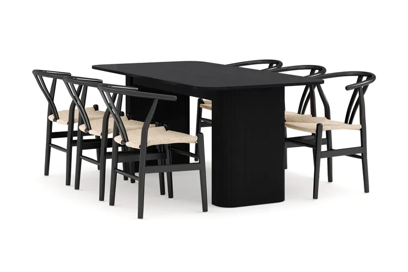 Kopparbo Spisegruppe udvides 180-240 cm med 6 Dastoori Spisestol, Sort