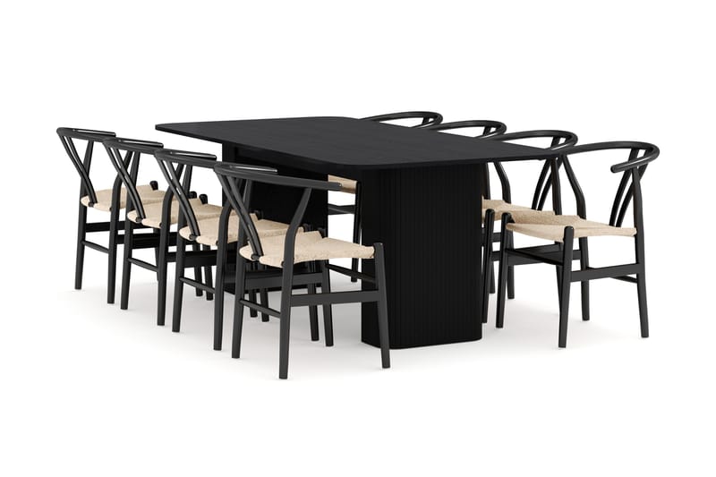Kopparbo Spisegruppe udvides 200-260 cm med 8 Dastoori Spisestol, Sort