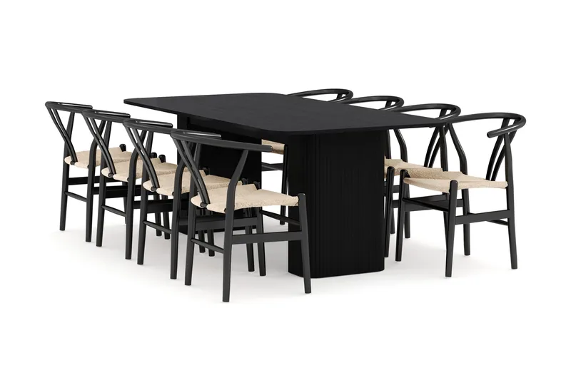Kopparbo Spisegruppe udvides 200-260 cm med 8 Dastoori Spisestol, Sort
