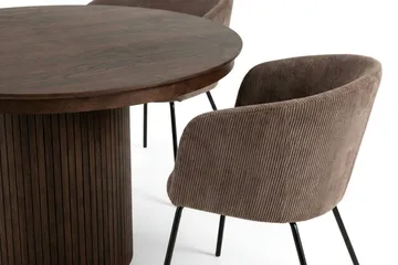 Kopparbo udtrækkelig rund spisegruppe 120-220 cm valnød med 4 Berit-spisestole - Valnød - Møbler - Borde - Spisebordssæt
