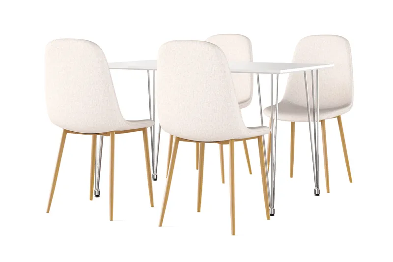 Kronblom Spisebord 120 cm + 4 stk Nibe stol beige med egetræben - Hvid/Beige - Møbler - Borde - Spisebordssæt