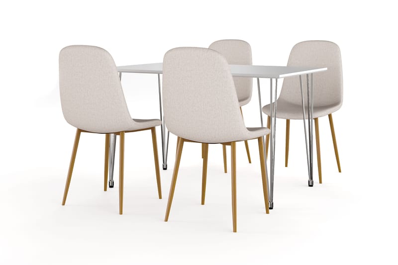Kronblom Spisebord 120 cm + 4 stk Nibe stol beige med egetræben, Hvid/Beige