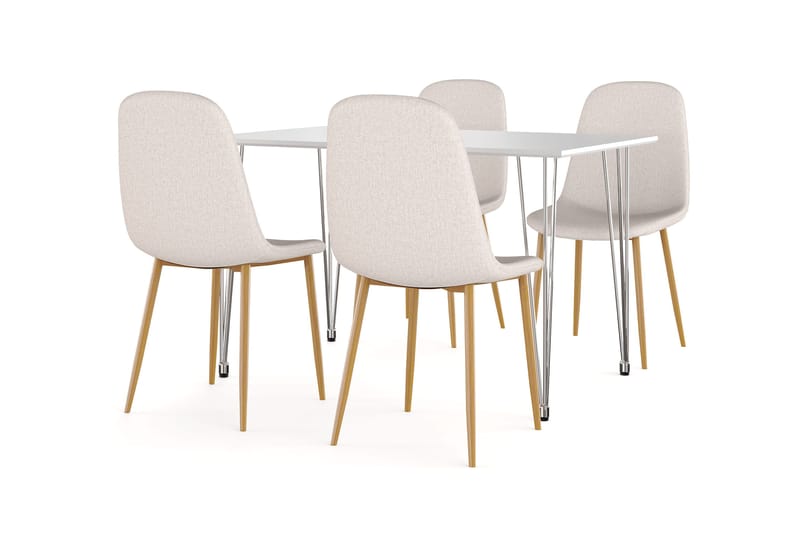 Kronblom Spisebord 120 cm + 4 stk Nibe stol beige med egetræben - Hvid/Beige - Møbler - Borde - Spisebordssæt