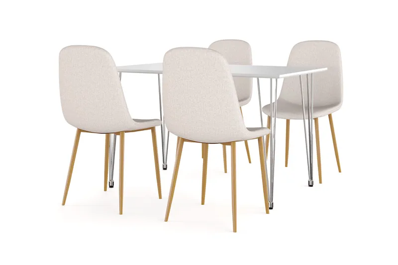 Kronblom Spisebord 120 cm + 4 stk Nibe stol beige med egetræben - Hvid/Beige - Møbler - Borde - Spisebordssæt
