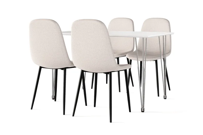 Kronblom Spisebord 120 cm + 4 stk Nibe stol beige med sorte ben, Hvid/Beige