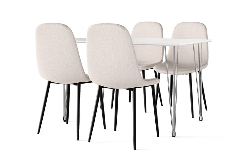 Kronblom Spisebord 120 cm + 4 stk Nibe stol beige med sorte ben, Hvid/Beige