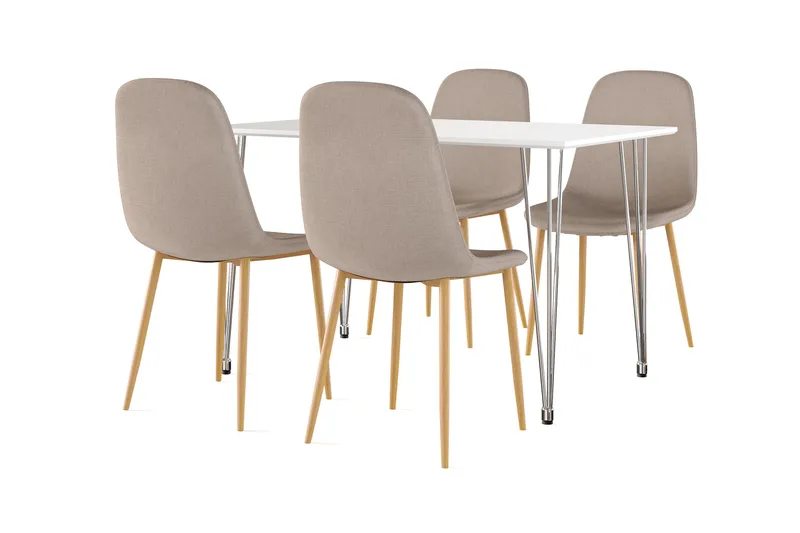 Kronblom Spisebord 120 cm + 4 stk Nibe stol brun med egetræben - Hvid/Brun - Møbler - Borde - Spisebordssæt
