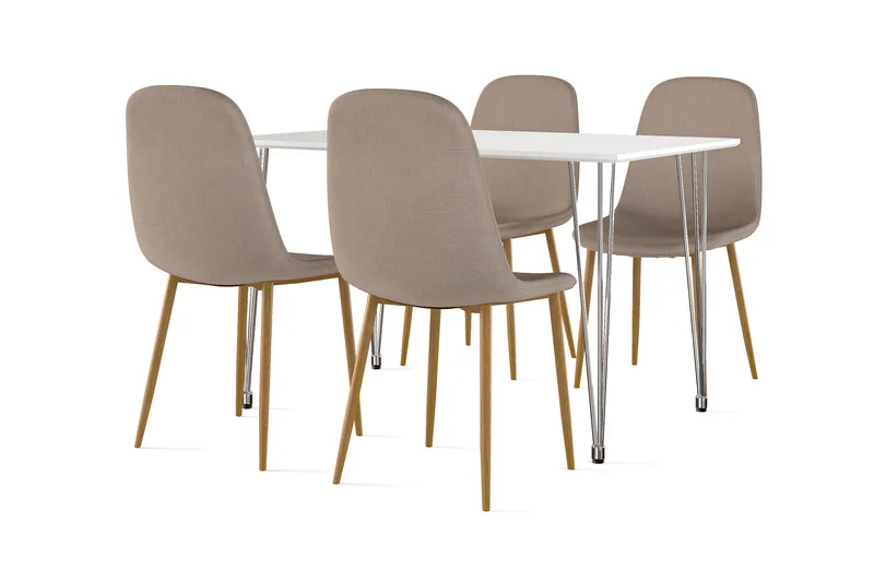 Kronblom Spisebord 120 cm + 4 stk Nibe stol brun med egetræben, Hvid/Brun