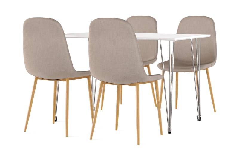 Kronblom Spisebord 120 cm + 4 stk Nibe stol brun med egetræben - Hvid/Brun - Møbler - Borde - Spisebordssæt