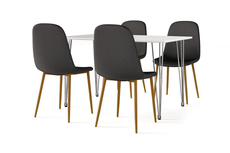 Kronblom Spisebord 120 cm + 4 stk Nibe stol sort med egetræben, Hvid/Sort