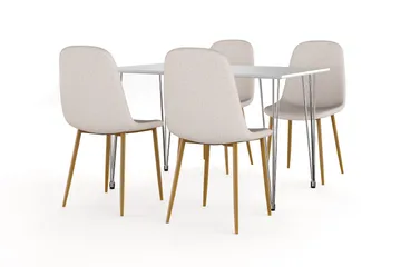 Kronblom Spisebord 120 cm + 4 stk Nibe stol beige med egetræben - Hvid/Beige - Møbler - Borde - Spisebordssæt