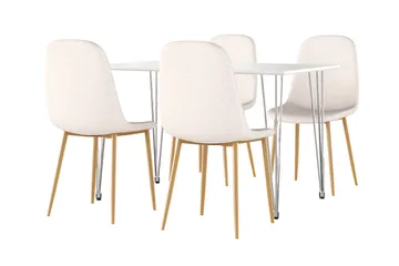 Kronblom Spisebord 120 cm + 4 stk Nibe stol beige med egetræben - Hvid/Beige - Møbler - Borde - Spisebordssæt