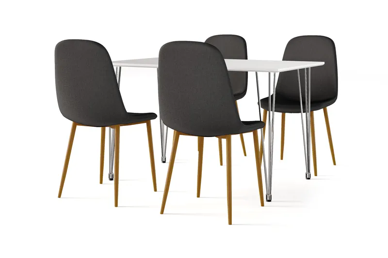 Kronblom Spisebord 120 cm + 4 stk Nibe stol sort med egetræben, Hvid/Sort