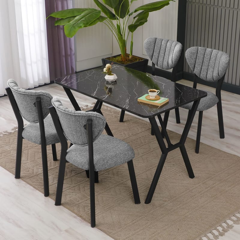 Krylor spisegruppe bord 110 cm + 4 stole - Grå og Sort - Møbler - Borde - Spisebordssæt