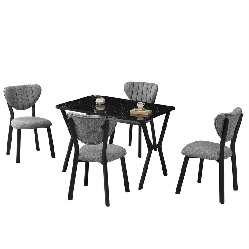 Krylor spisegruppe bord 110 cm + 4 stole - Grå og Sort - Møbler - Borde - Spisebordssæt