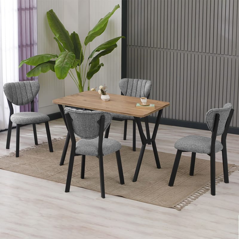 Krylor spisegruppe bord 110 cm + 4 stole - Grå og Valnød - Møbler - Borde - Spisebordssæt