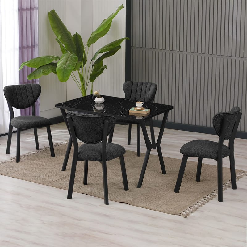 Krylor spisegruppe bord 110 cm + 4 stole - Antracit/Sort - Møbler - Borde - Spisebordssæt