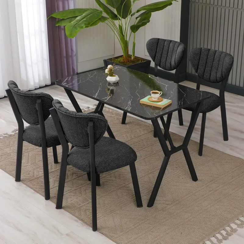 Krylor spisegruppe bord 110 cm + 4 stole - Antracit/Sort - Møbler - Borde - Spisebordssæt