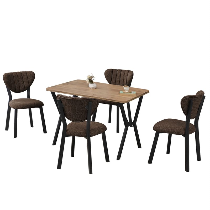 Krylor spisegruppe bord 110 cm + 4 stole - Brun og Valnød - Møbler - Borde - Spisebordssæt