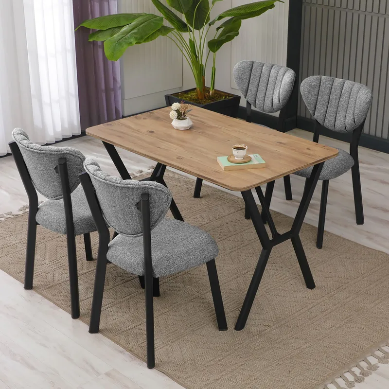 Krylor spisegruppe bord 110 cm + 4 stole - Grå og Valnød - Møbler - Borde - Spisebordssæt