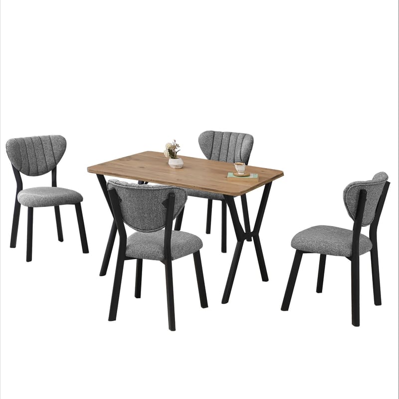 Krylor spisegruppe bord 110 cm + 4 stole - Grå og Valnød - Møbler - Borde - Spisebordssæt