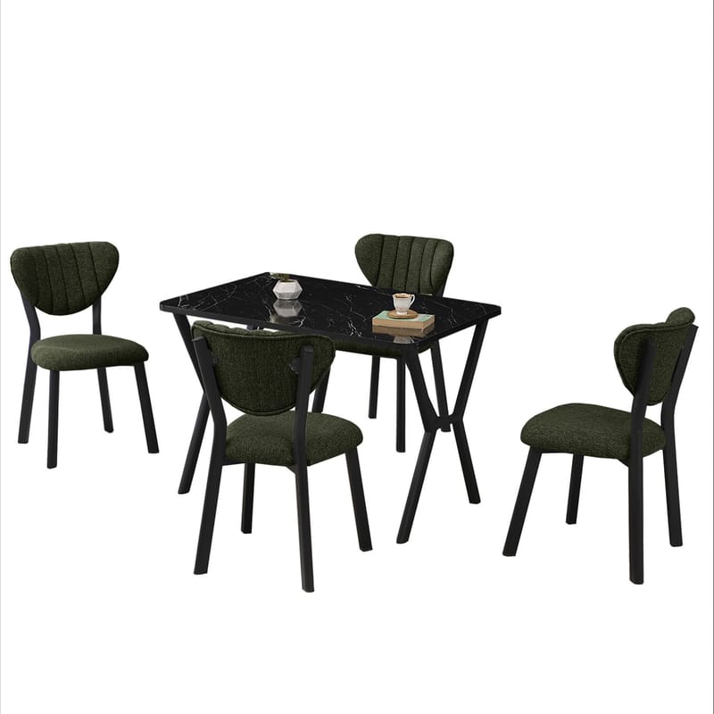 Krylor spisegruppe bord 110 cm + 4 stole - Grøn og Sort - Møbler - Borde - Spisebordssæt