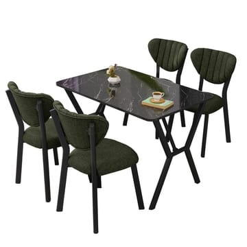 Krylor spisegruppe bord 110 cm + 4 stole - Grøn og Sort - Møbler - Borde - Spisebordssæt