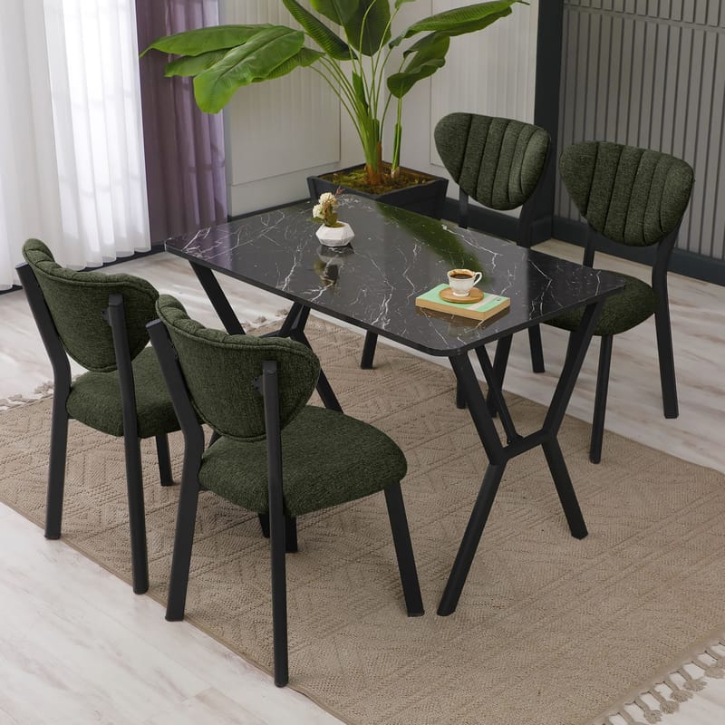 Krylor spisegruppe bord 110 cm + 4 stole - Grøn og Sort - Møbler - Borde - Spisebordssæt
