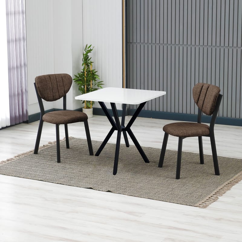 Krylor spisegruppe bord 70 cm + 2 stole - Brun Hvid - Møbler - Borde - Spisebordssæt