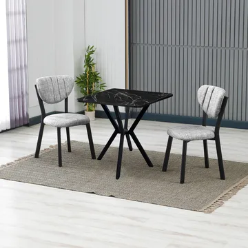 Krylor spisegruppe bord 70 cm + 2 stole - Grå Sort - Møbler - Borde - Spisebordssæt