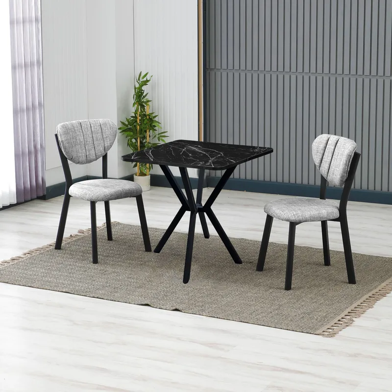 Krylor spisegruppe bord 70 cm + 2 stole - Grå Sort - Møbler - Borde - Spisebordssæt