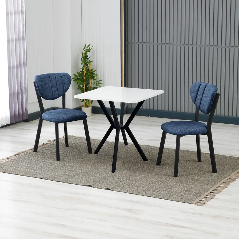 Krylor spisegruppe bord 70 cm + 2 stole - Marineblå, Hvid - Møbler - Borde - Spisebordssæt