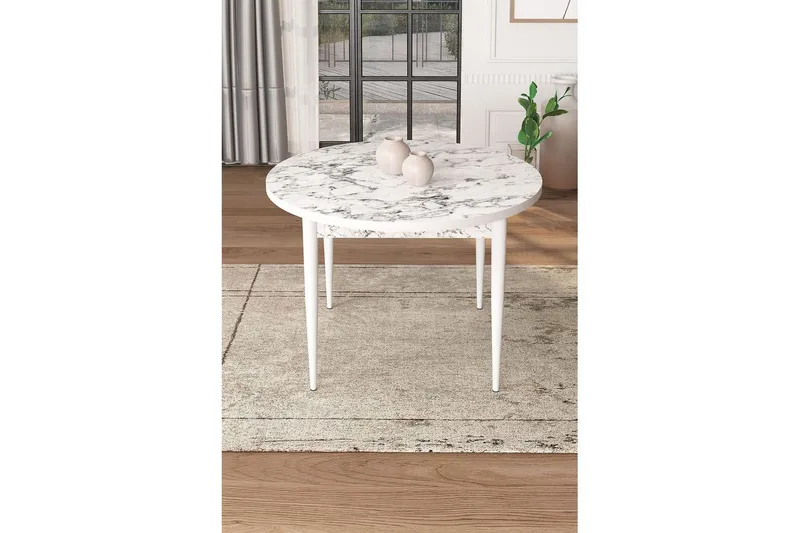 Kummer Spisebord 90 cm Rund - Hvid Marmor/Hvid - Møbler - Borde - Spisebord og køkkenbord