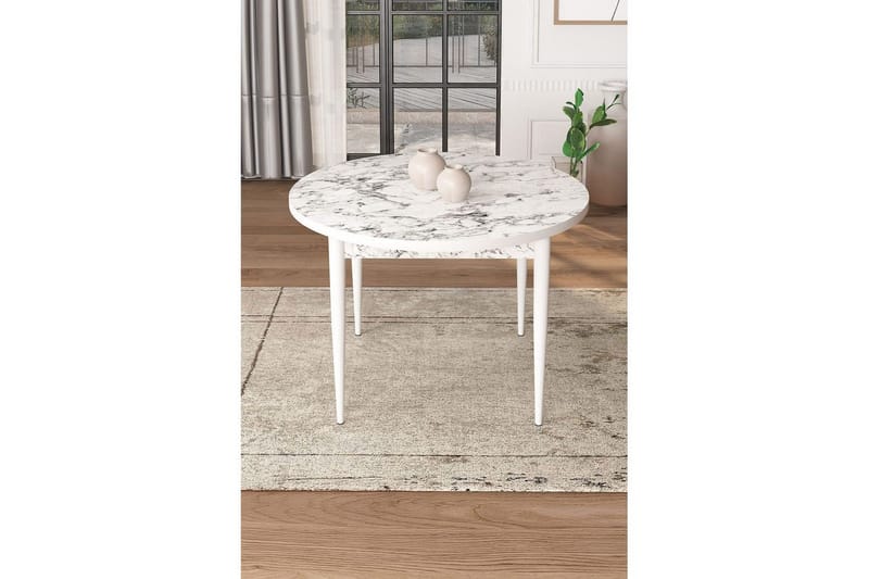 Kummer Spisebord 90 cm Rund - Hvid Marmor/Hvid - Møbler - Borde - Spisebord og køkkenbord