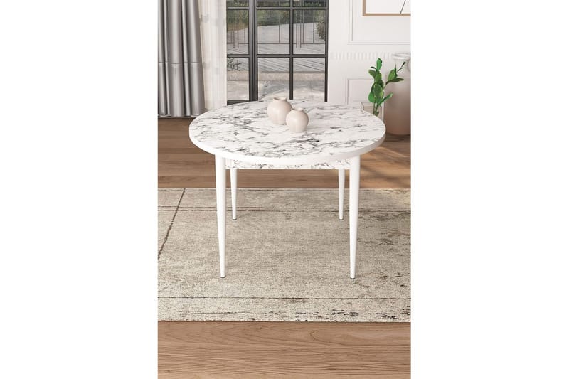 Kummer Spisebord 90 cm Rund - Hvid Marmor/Hvid - Møbler - Borde - Spisebord og køkkenbord
