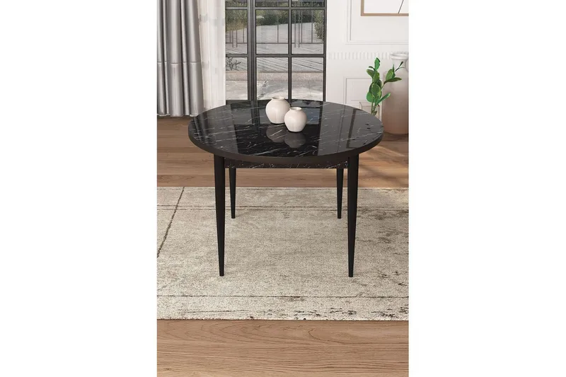 Kummer Spisebord 90 cm Rund - Sort Marmor/Sort - Møbler - Borde - Spisebord og køkkenbord
