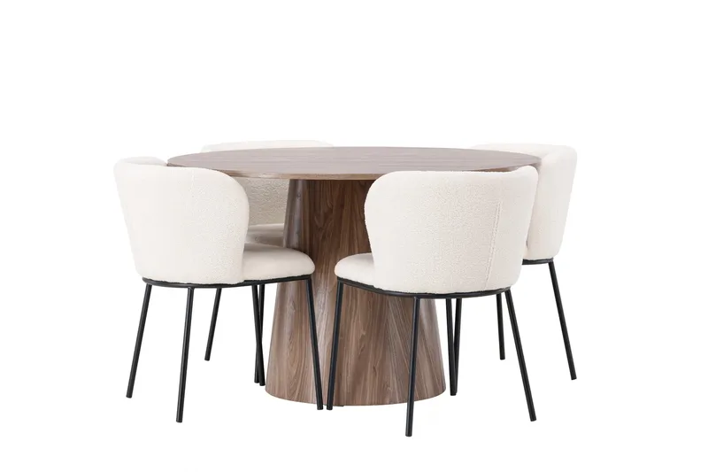 Lanzo Rundt Spisesæt i Træ 120 cm med 4 Edina Stole - Natur - Møbler - Borde - Spisebordssæt