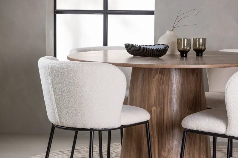 Lanzo Rundt Spisesæt i Træ 120 cm med 4 Edina Stole - Natur - Møbler - Borde - Spisebordssæt