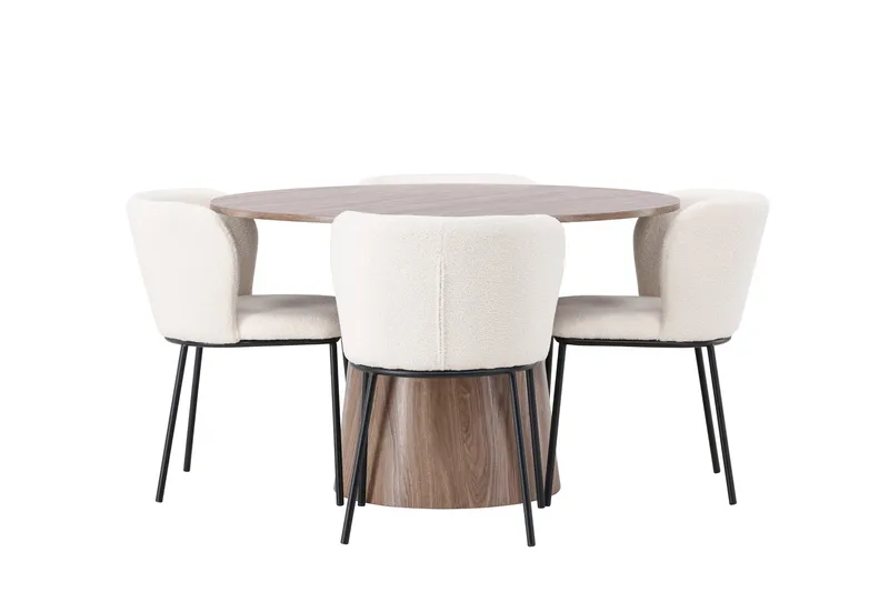 Lanzo Rundt Spisesæt i Træ 120 cm med 4 Edina Stole - Natur - Møbler - Borde - Spisebordssæt