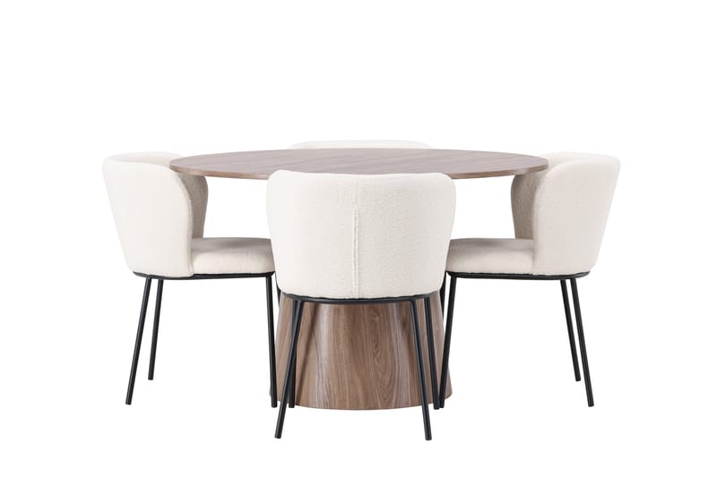 Lanzo Rundt Spisesæt i Træ 120 cm med 4 Edina Stole - Natur - Møbler - Borde - Spisebordssæt