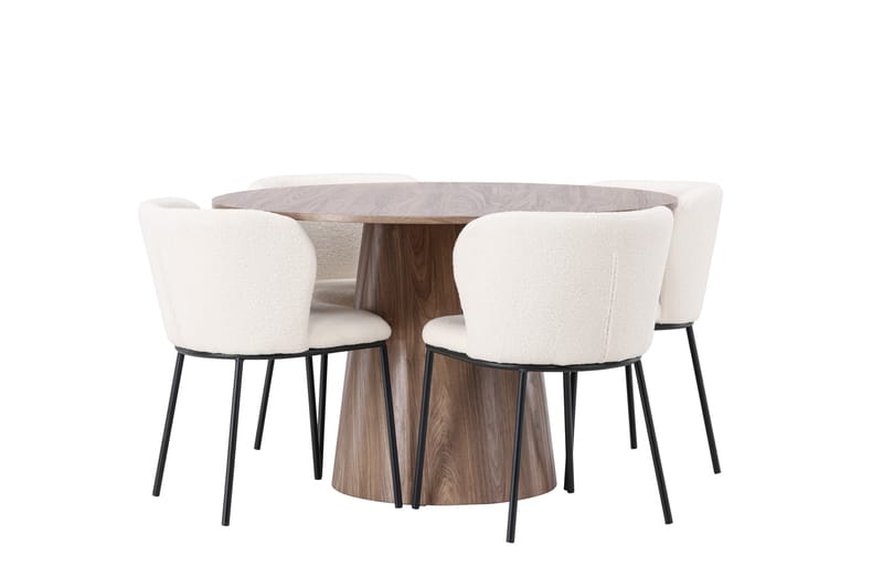 Lanzo Rundt Spisesæt i Træ 120 cm med 4 Edina Stole - Natur - Møbler - Borde - Spisebordssæt