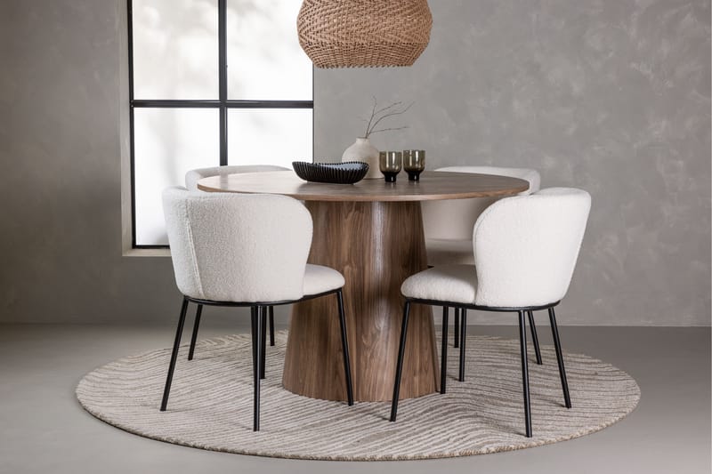 Lanzo Rundt Spisesæt i Træ 120 cm med 4 Edina Stole - Natur - Møbler - Borde - Spisebordssæt